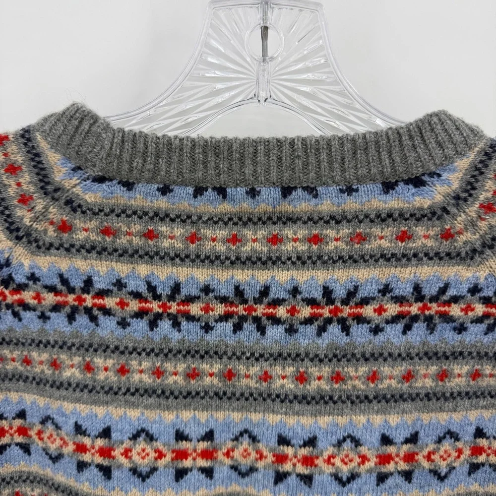 J. Crew Fair Isle Icelandic Sweater Lambswool Blend Gray Multi Size L
